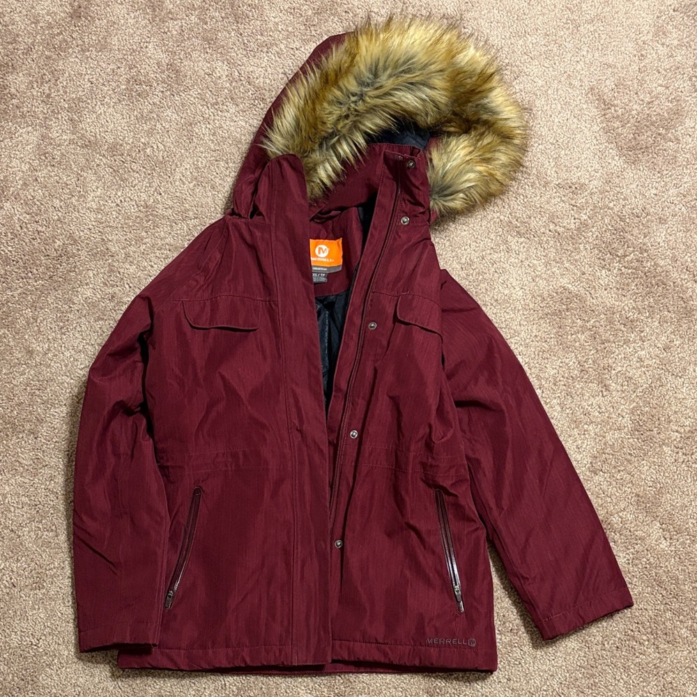 Merrell Maroon Jacket XS with Faux Fur Trim